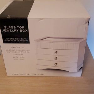 White glass top jewelry box